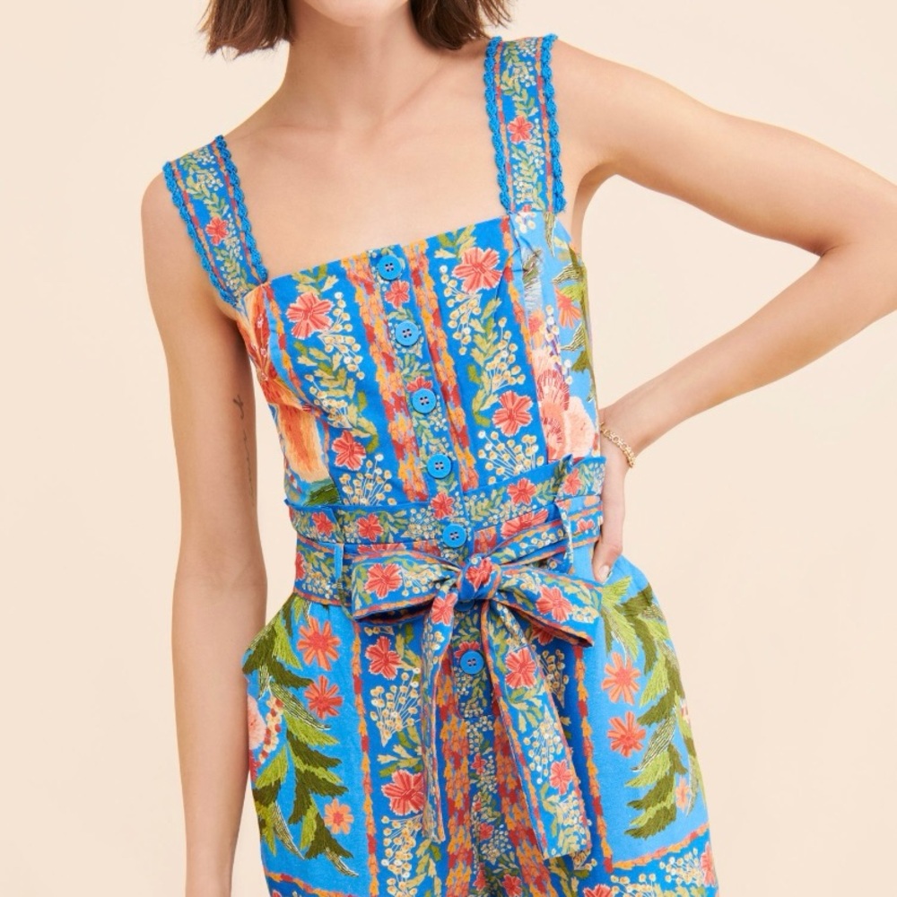 FARM Rio Blue Floral Print Belted Jumpsuit - Picture 2 of 4